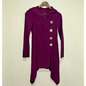 Neon Buddha Expose‎ Cotton Sweater Hooded XS Purple Cardigan Shell Buttons